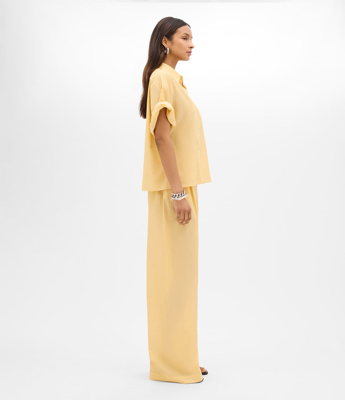 Another Tomorrow Voile Short Sleeve Shirt in Mimosa – Cotton Women's Trousers