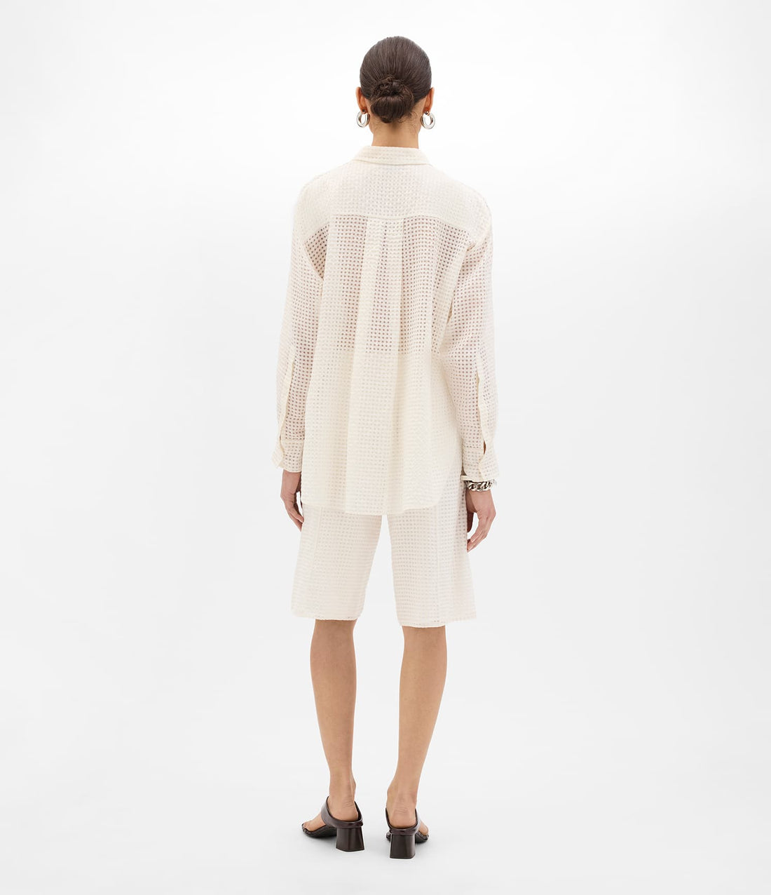 Another Tomorrow Gingham Blouse in Off White – Cotton Women's Top