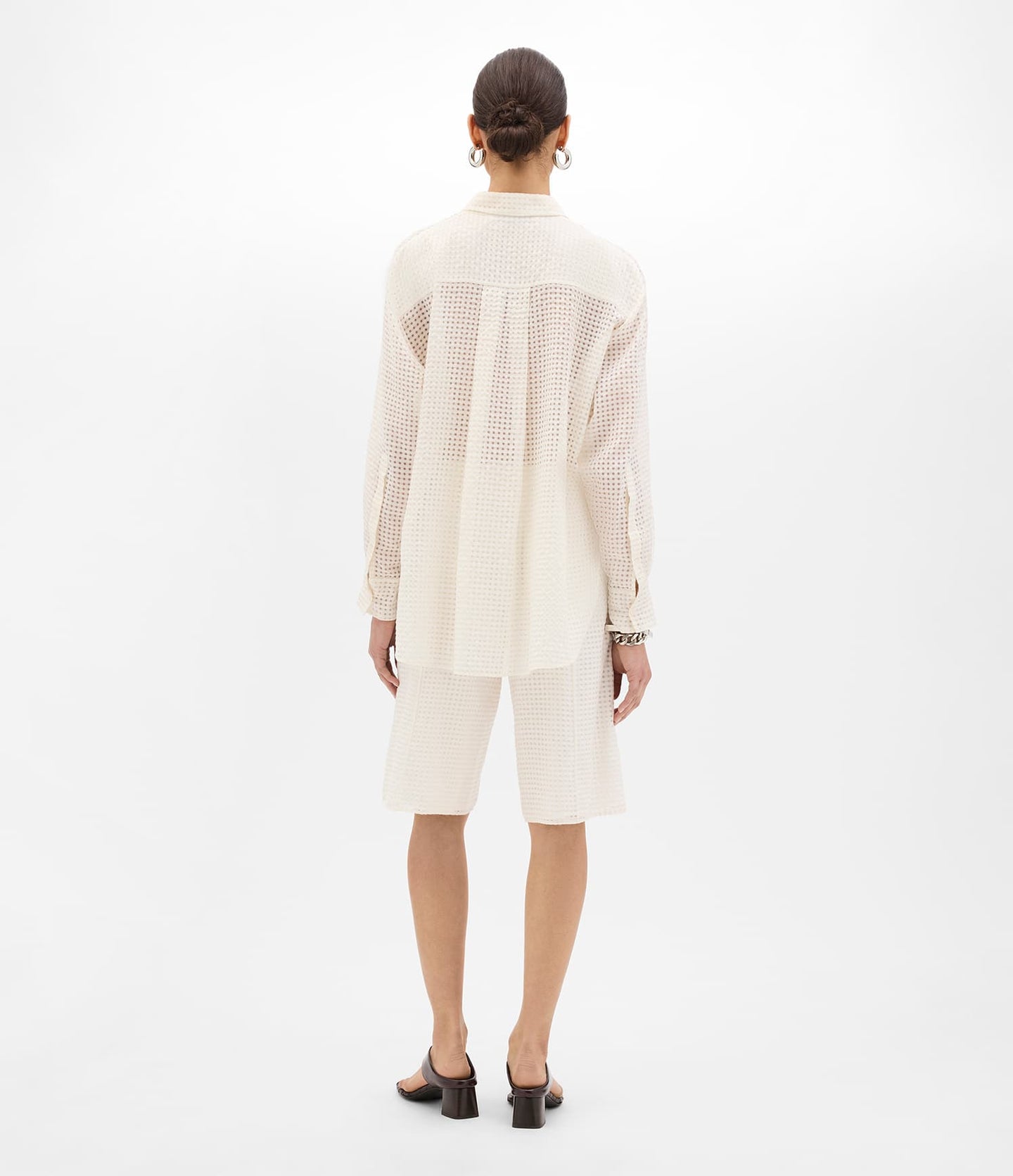 Another Tomorrow Gingham Blouse in Off White – Cotton Women's Top
