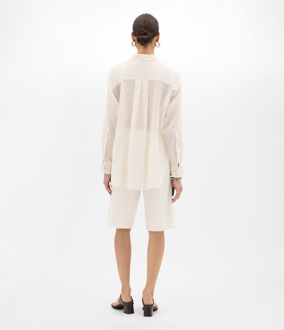 Another Tomorrow Gingham Blouse in Off White – Cotton Women's Top