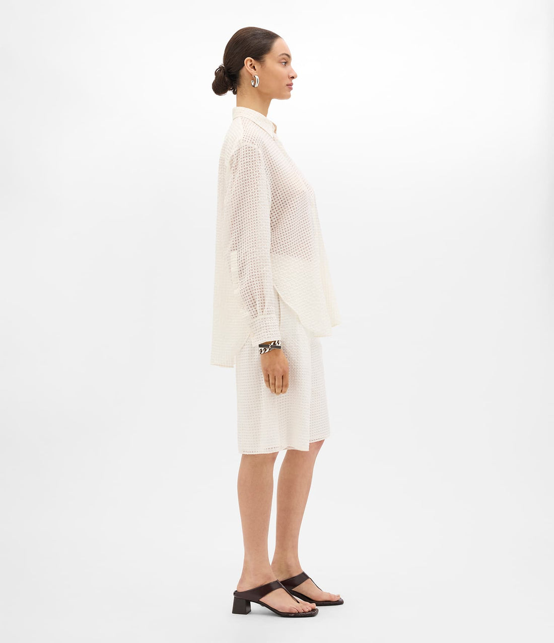 Another Tomorrow Gingham Blouse in Off White – Cotton Women's Top
