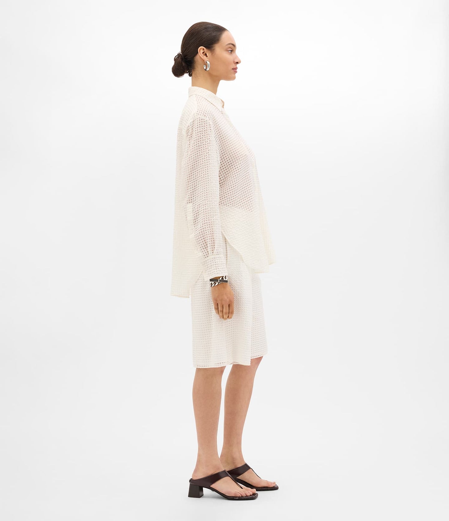 Another Tomorrow Gingham Blouse in Off White – Cotton Women's Top