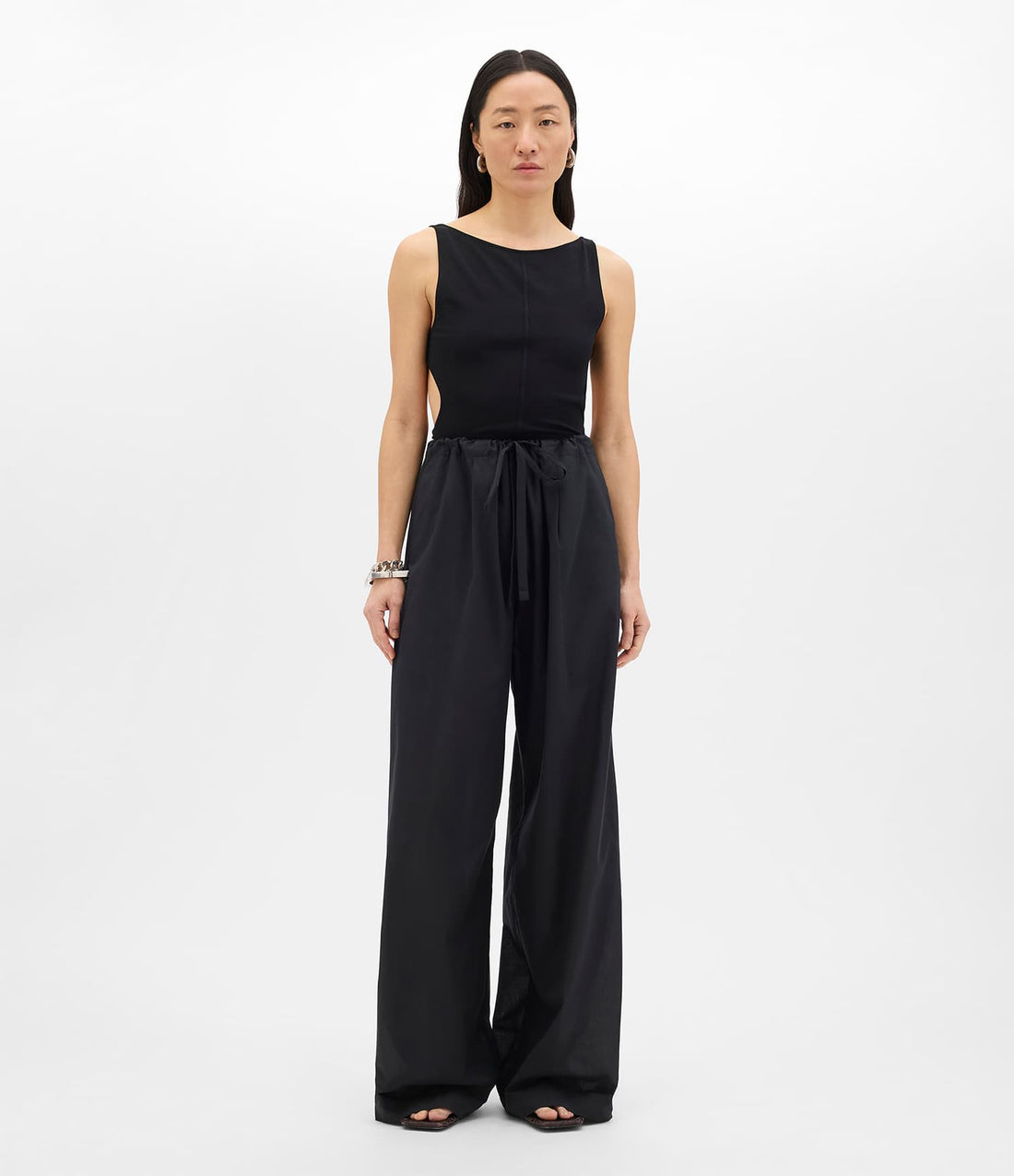 Another Tomorrow Voile Drawcord Pant in Black – Cotton Women's Trousers