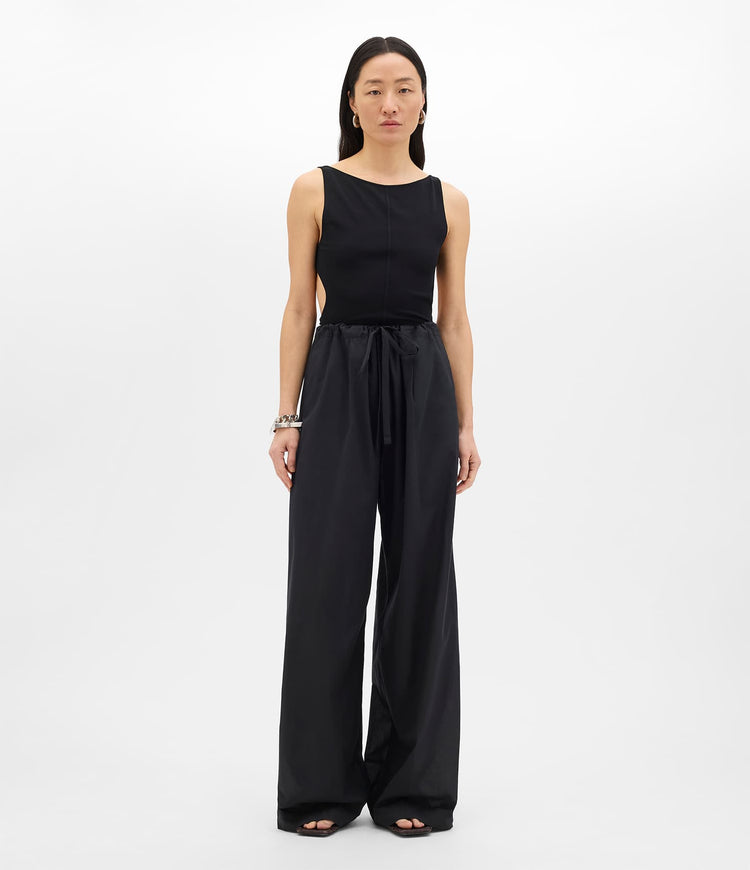 Another Tomorrow Voile Drawcord Pant in Black – Cotton Women's Trousers