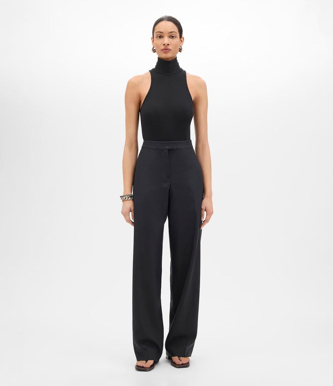 Another Tomorrow Flat Front Trouser in Black – Linen Women's Trousers
