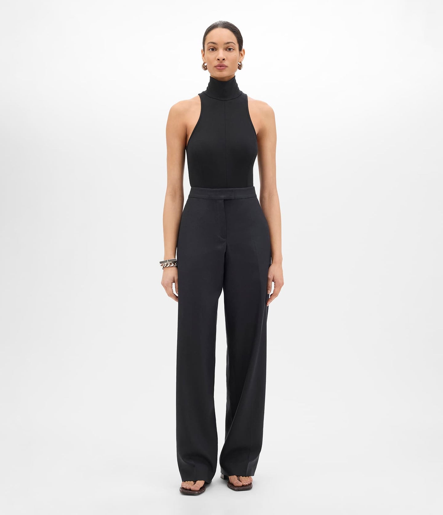 Another Tomorrow Flat Front Trouser in Black – Linen Women's Trousers