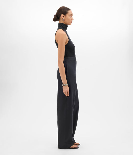 Another Tomorrow Flat Front Trouser in Black – Linen Women's Trousers