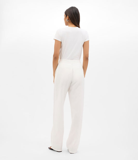 Another Tomorrow Flat Front Trouser in Off White – Linen Women's Trousers