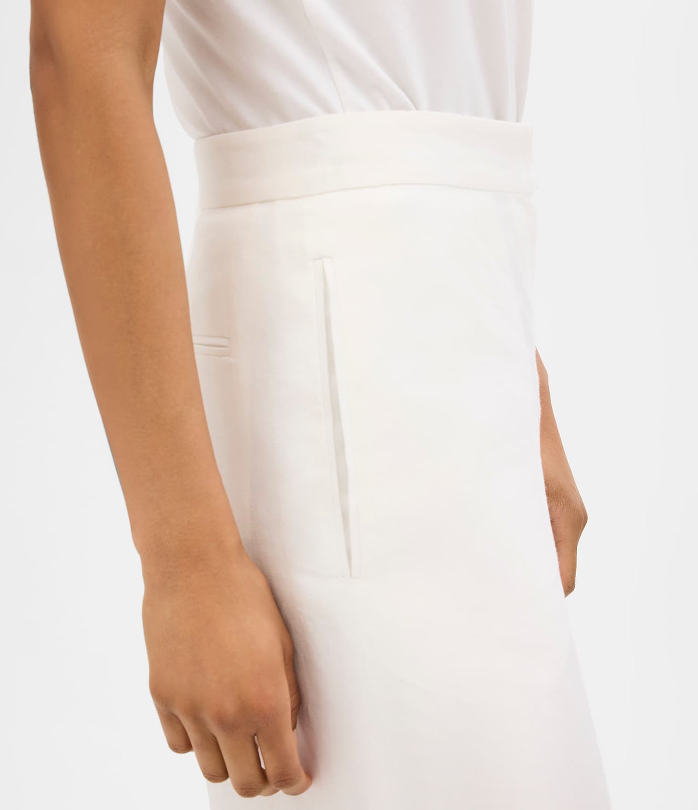 Another Tomorrow Flat Front Trouser in Off White – Linen Women's Trousers