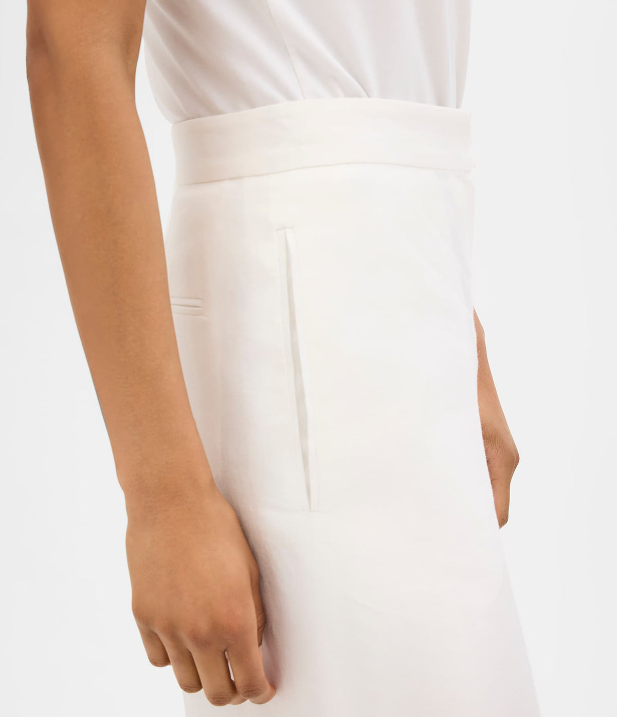 Another Tomorrow Flat Front Trouser in Off White – Linen Women's Trousers