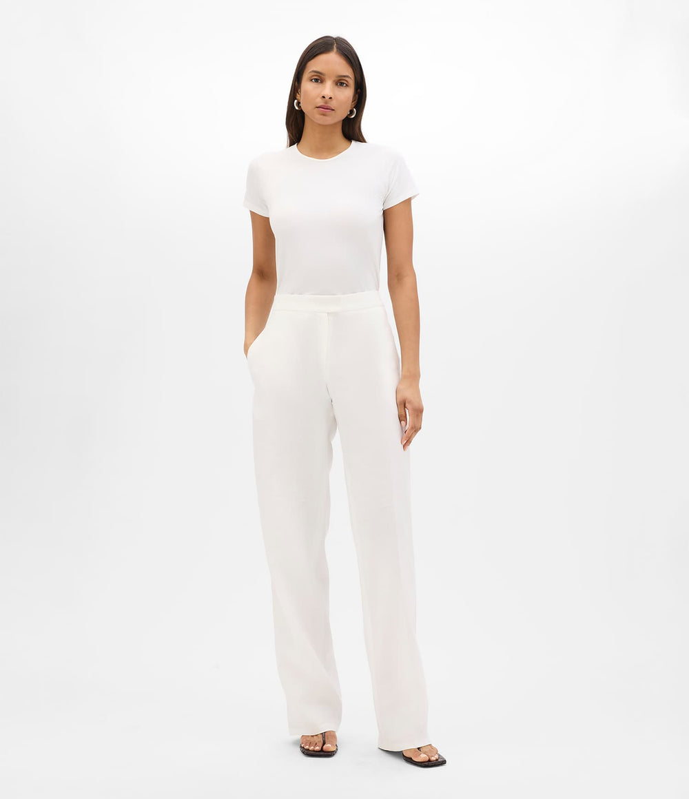 Another Tomorrow Flat Front Trouser in Off White – Linen Women's Trousers