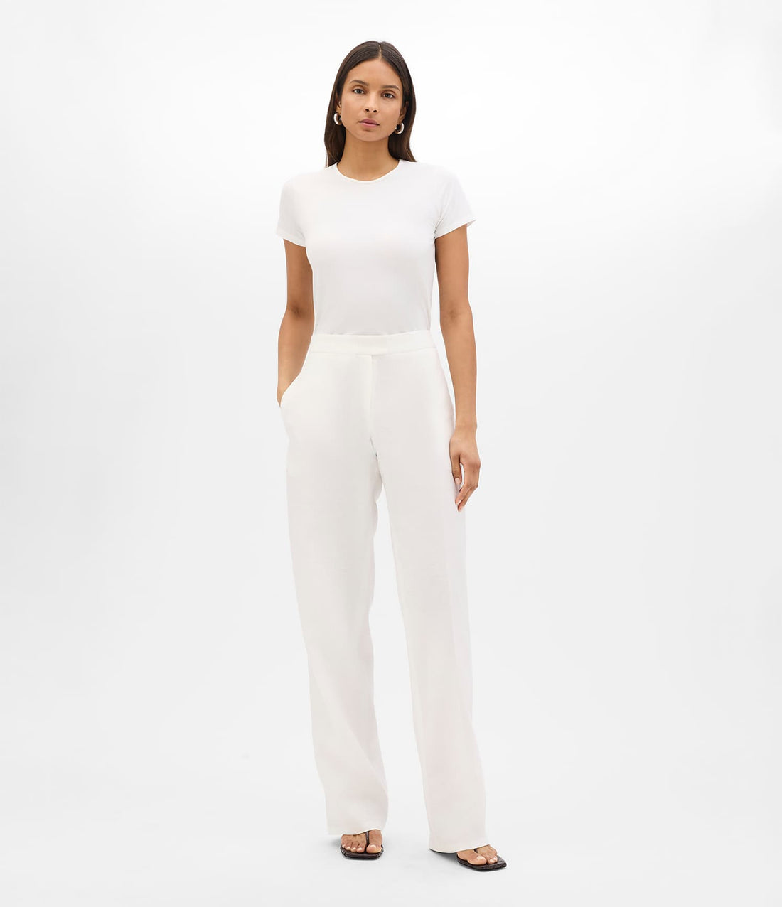 Another Tomorrow Flat Front Trouser in Off White – Linen Women's Trousers