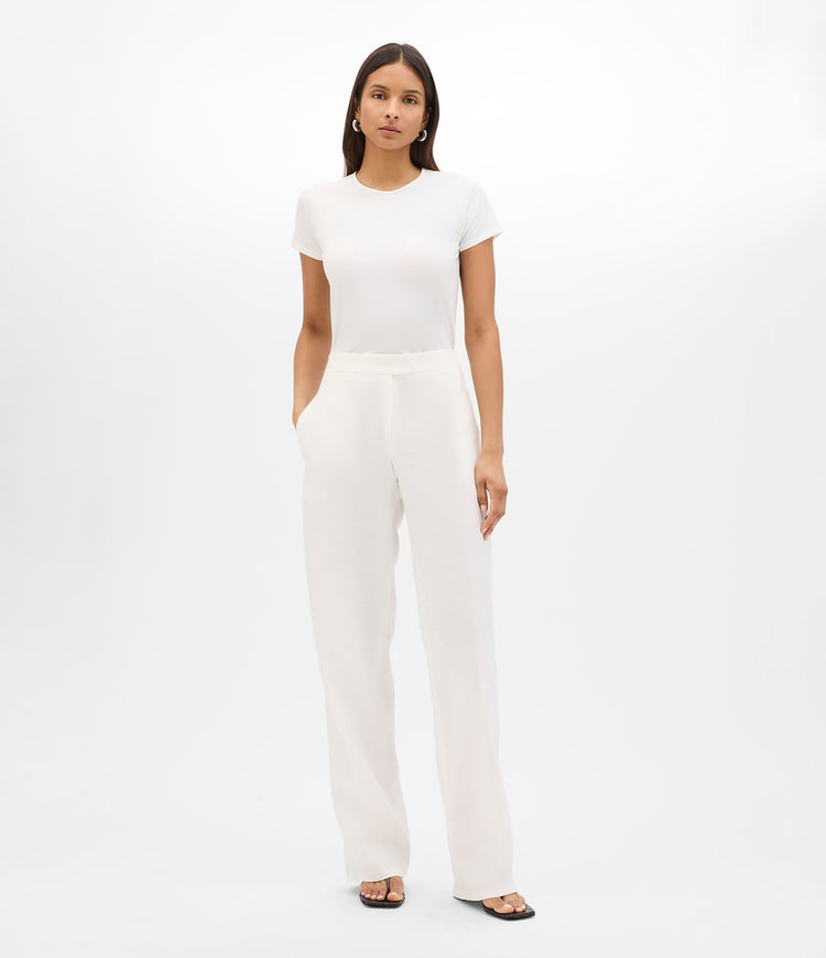 Another Tomorrow Flat Front Trouser in Off White – Linen Women's Trousers