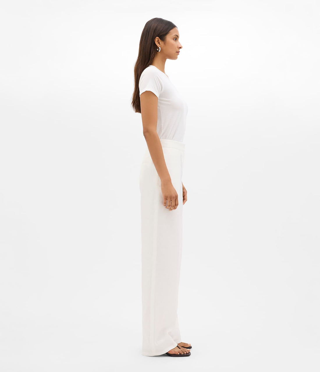 Another Tomorrow Flat Front Trouser in Off White – Linen Women's Trousers