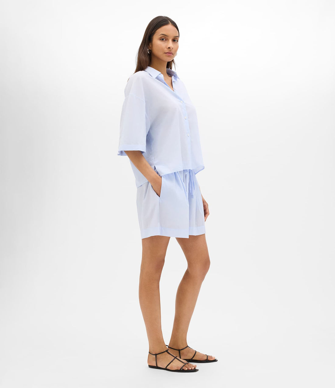 Another Tomorrow Voile Drawcord Short in Sky – Cotton Women's Trousers
