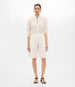Another Tomorrow Gingham Bermuda Pant in Off White – Cotton Women's Trousers