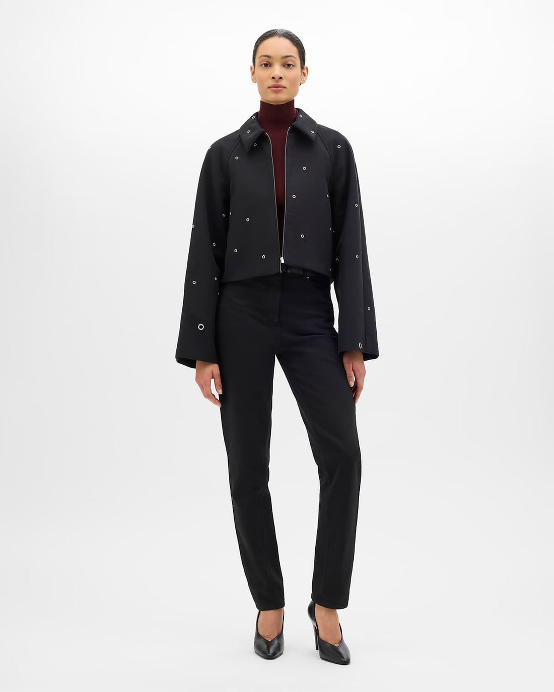 Eyelet Cropped Jacket | Black