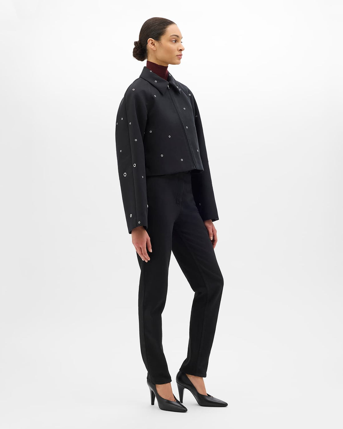 Eyelet Cropped Jacket | Black