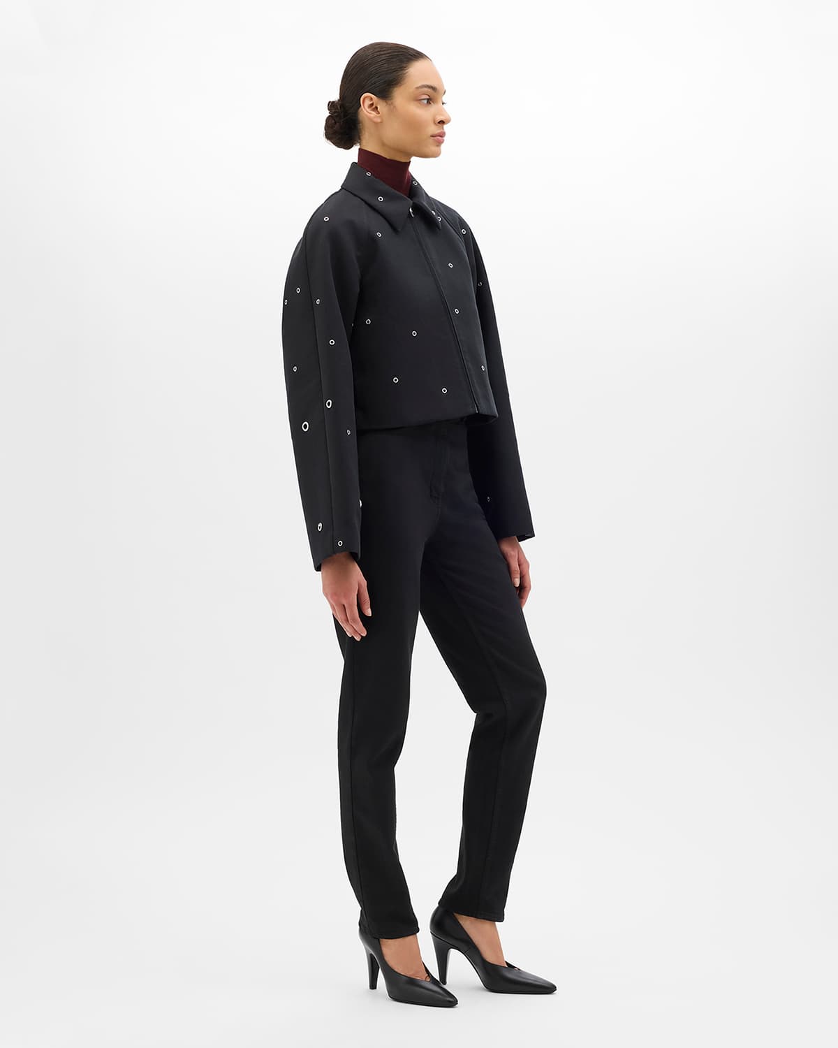 Eyelet Cropped Jacket | Black