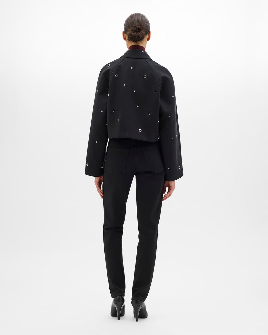 Eyelet Cropped Jacket | Black