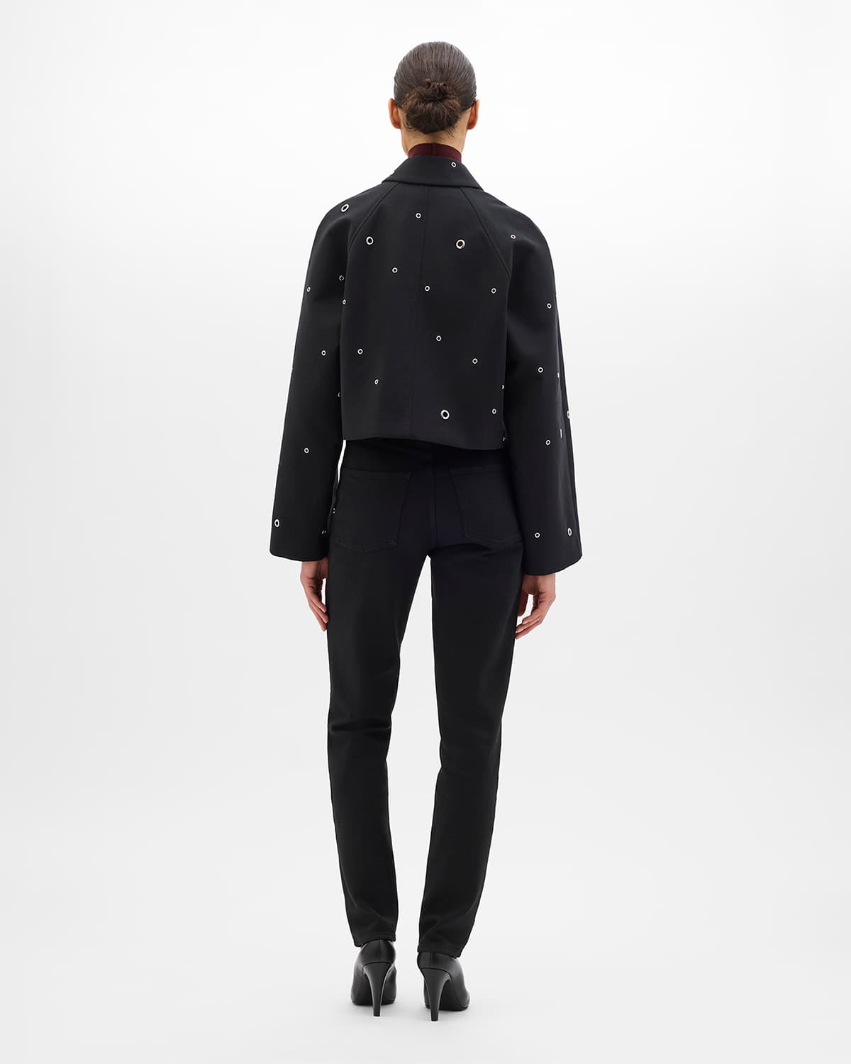 Eyelet Cropped Jacket | Black