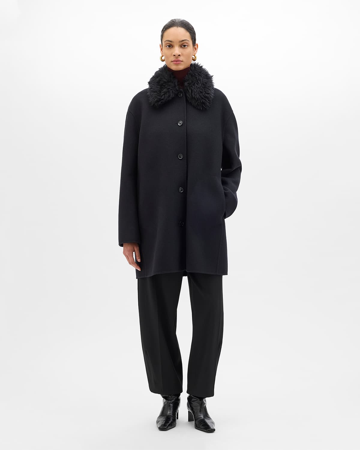 Fur Collar Balmacaan | Black
