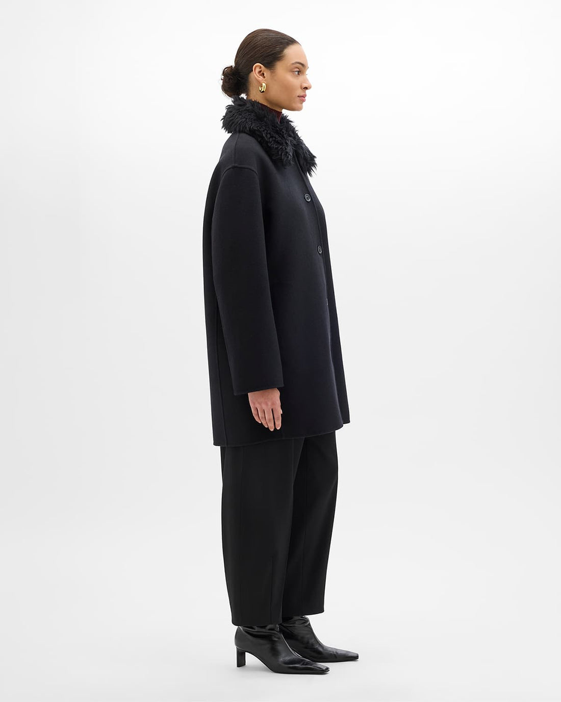 Fur Collar Balmacaan | Black