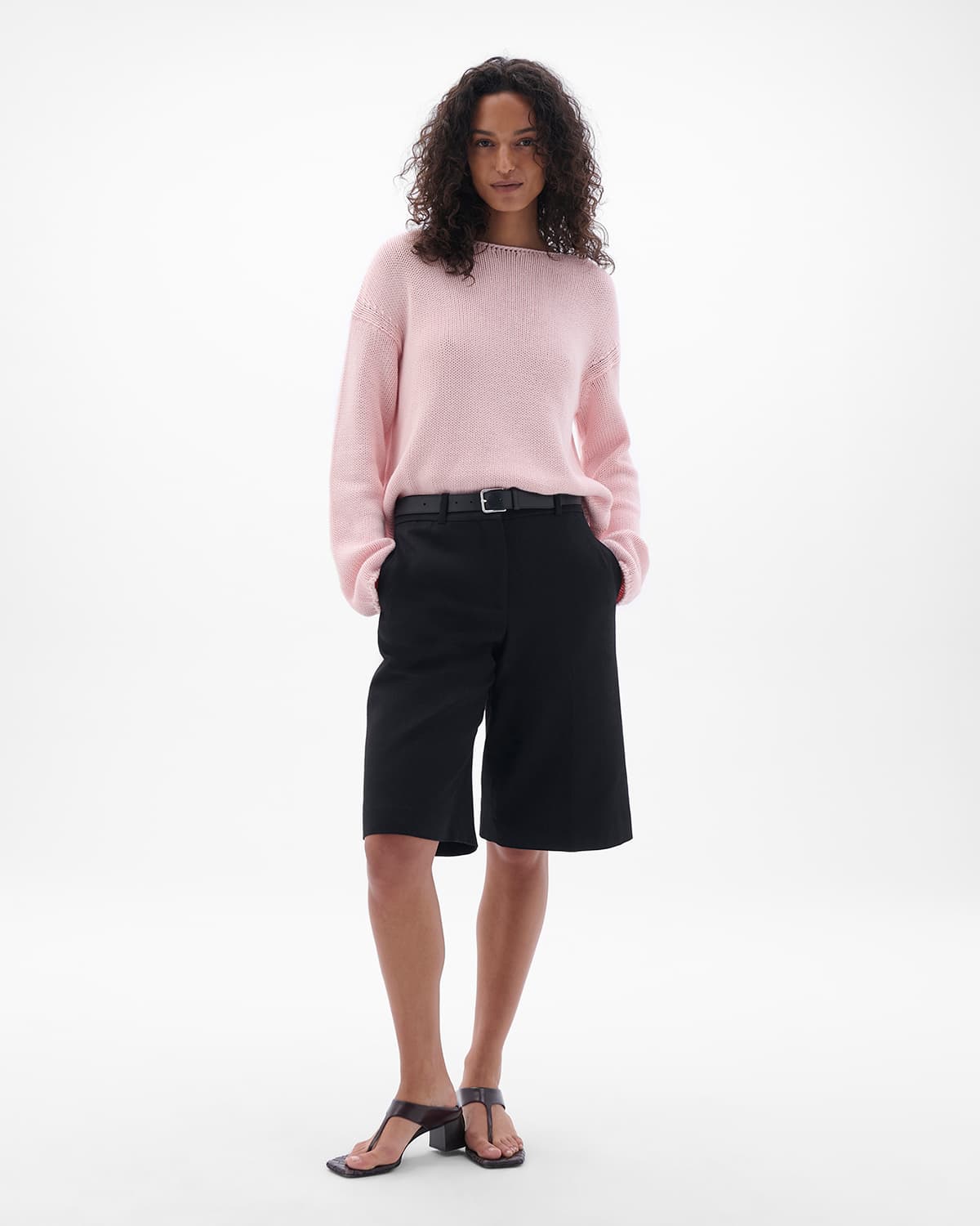 Another Tomorrow Draped Knit Sweater in Quartz – Cotton Women's Knitwear