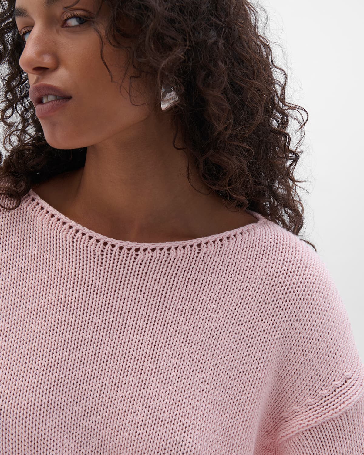 Another Tomorrow Draped Knit Sweater in Quartz – Cotton Women's Knitwear
