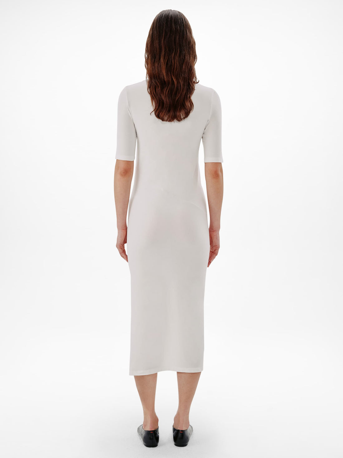 Another Tomorrow Elbow Sleeve Dress in White – Cotton Women's Dress