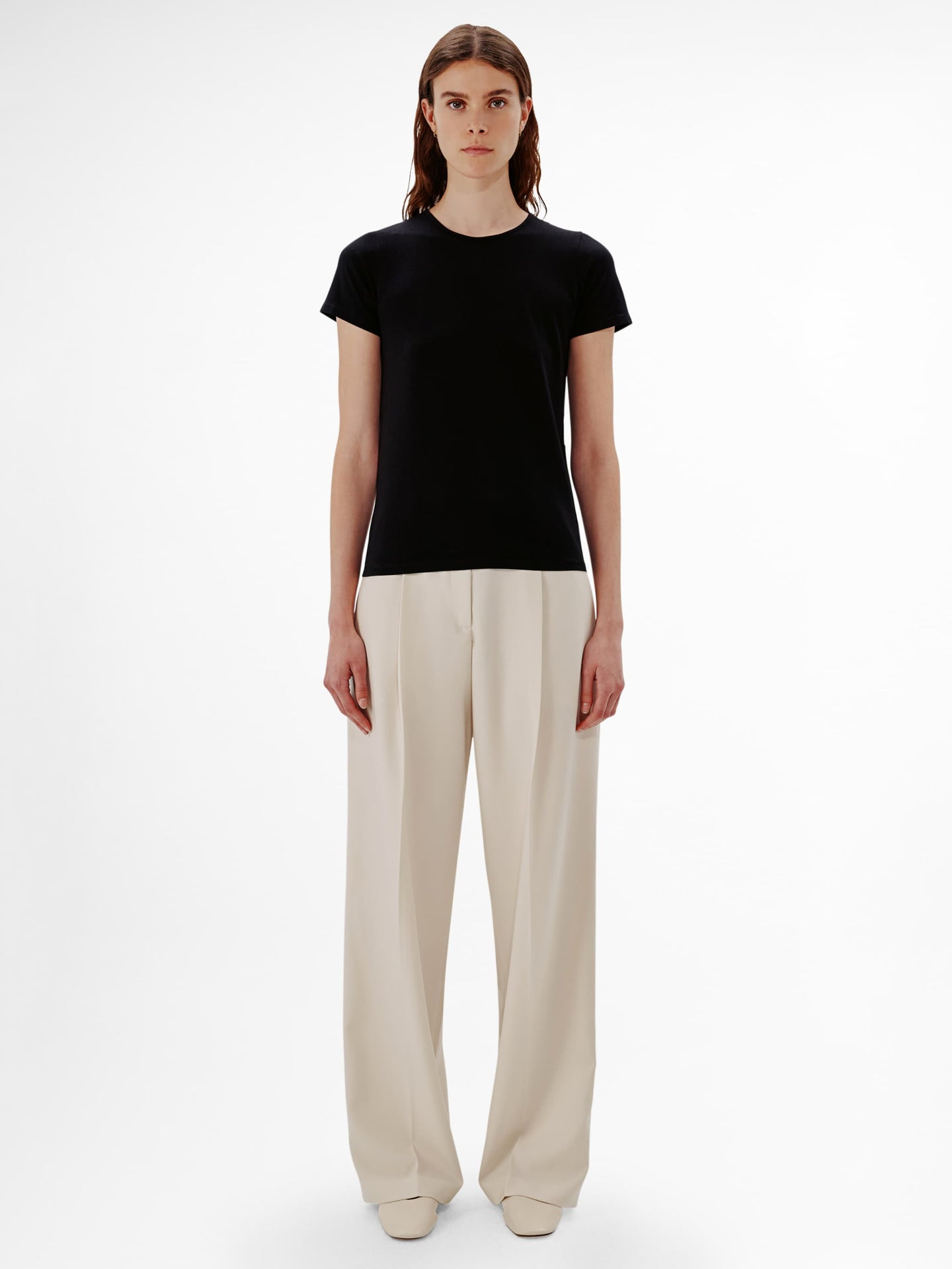 Another Tomorrow Fitted Tee in Black – Cotton Women's Top