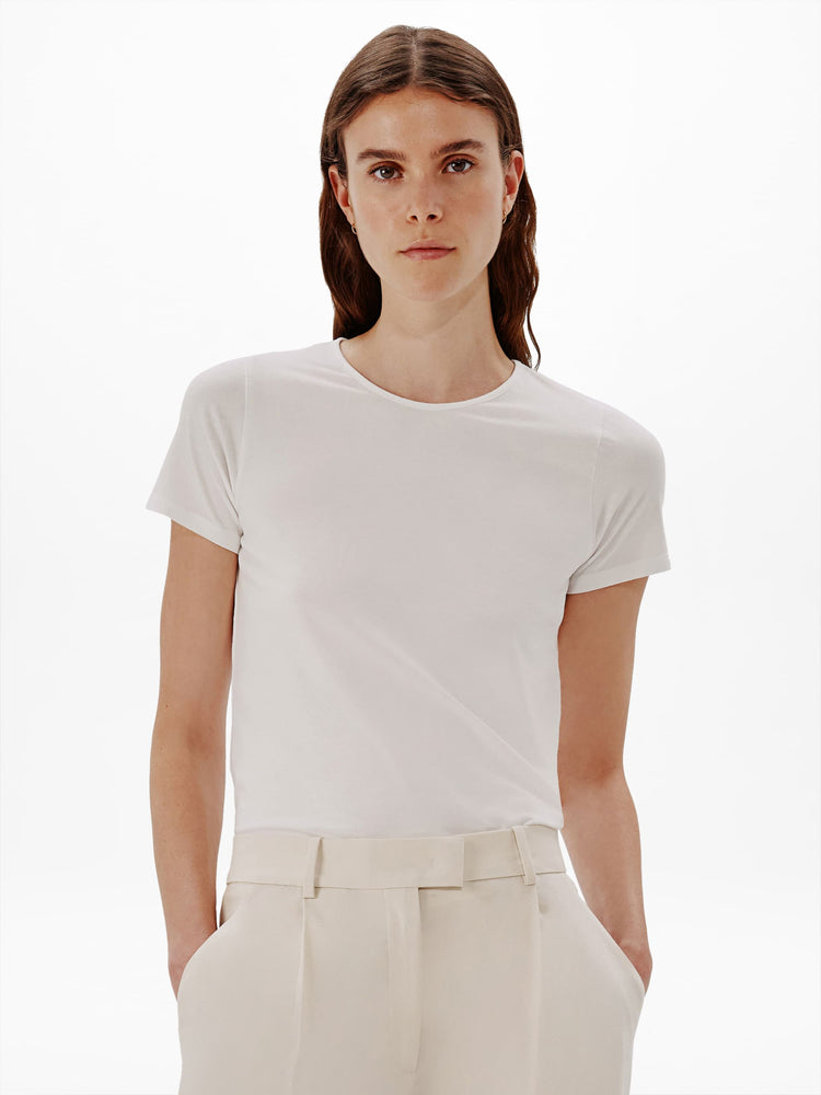 Another Tomorrow Fitted Tee in White – Cotton Women's Top