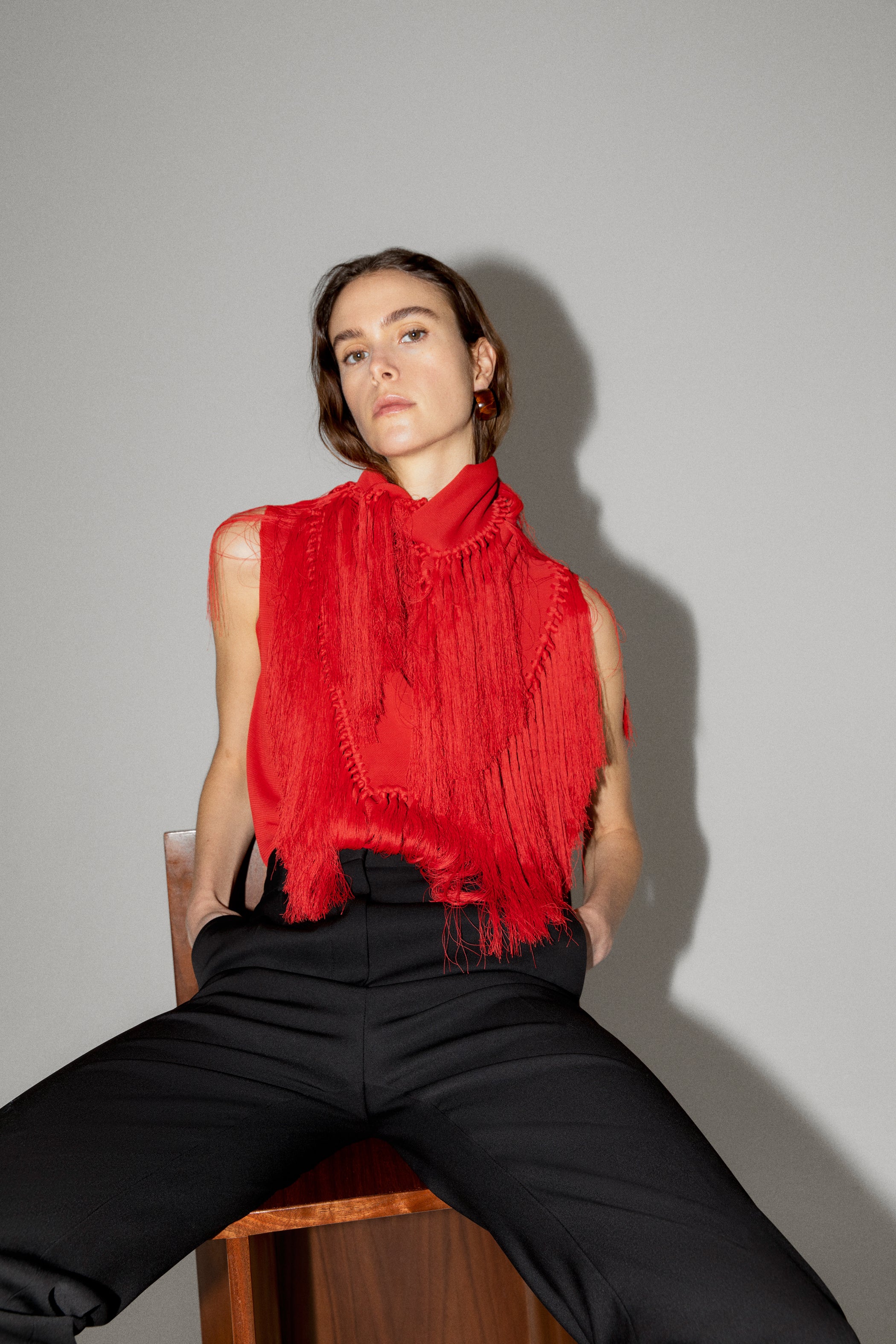 Fringe Scarf Neck Shell