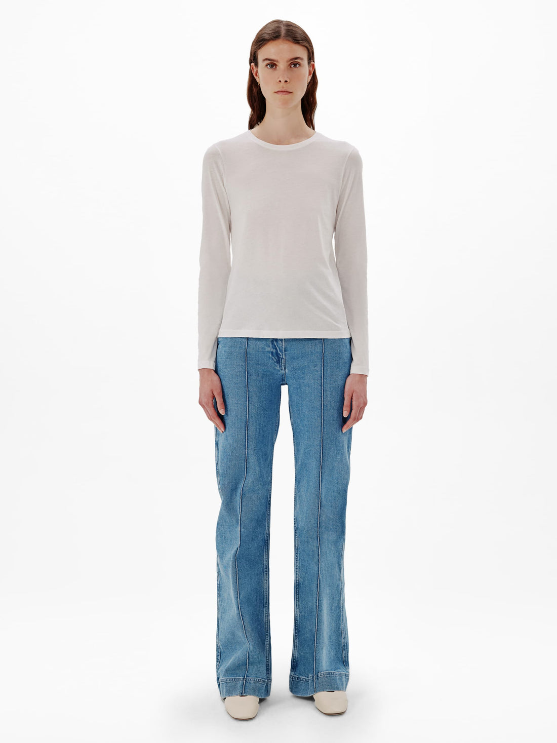 Another Tomorrow Long Sleeve T-Shirt in White – Cotton Women's Top