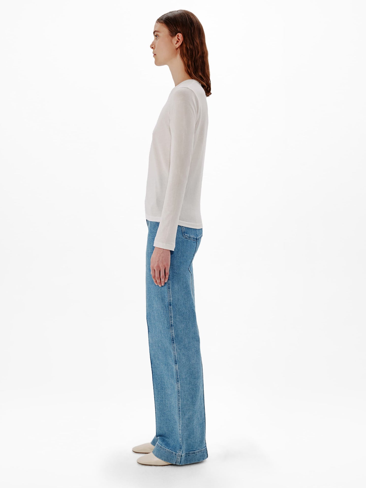 Another Tomorrow Long Sleeve T-Shirt in White – Cotton Women's Top