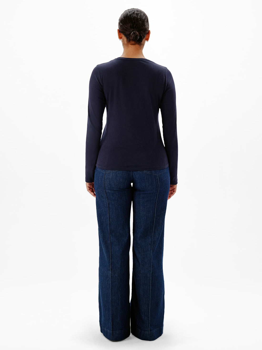 Another Tomorrow Long Sleeve T-Shirt in Navy – Cotton Women's Top