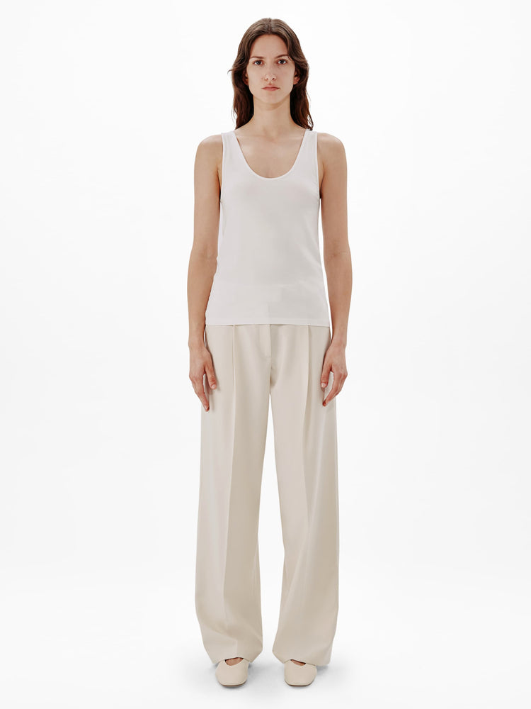 Another Tomorrow Slim Tank Top in White – Cotton Women's Top