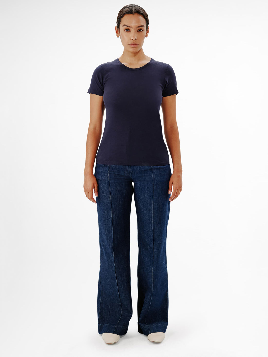 Another Tomorrow Crew Neck T-Shirt in Navy – Cotton Women's Top