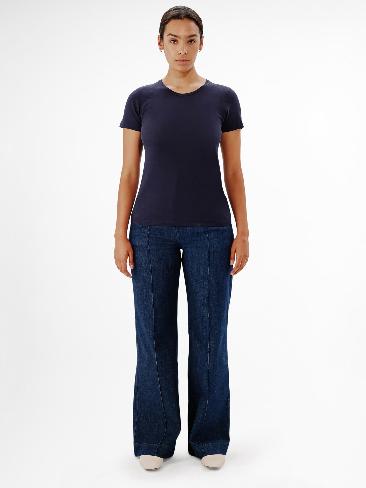 Another Tomorrow Crew Neck T-Shirt in Navy – Cotton Women's Top