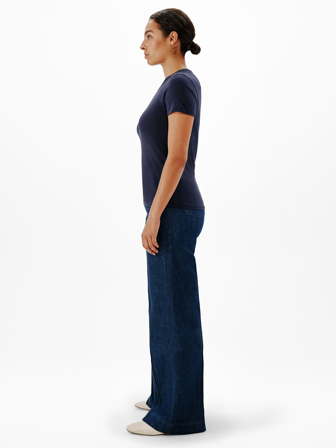 Another Tomorrow Crew Neck T-Shirt in Navy – Cotton Women's Top