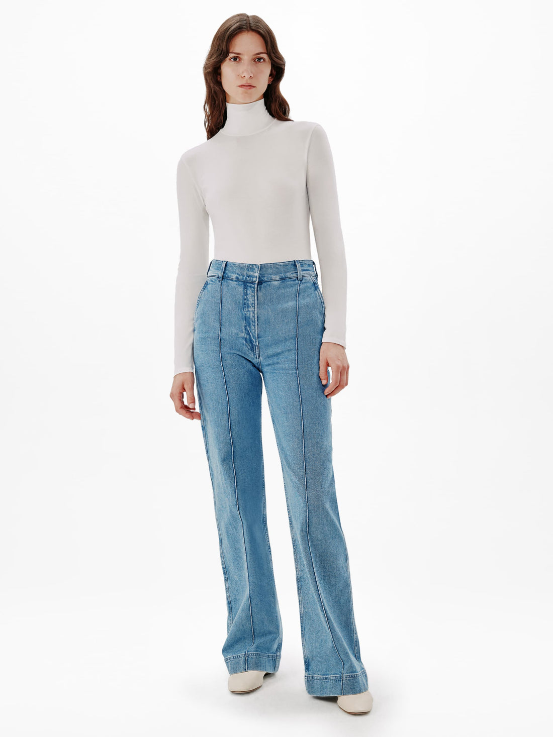Another Tomorrow Turtleneck Bodysuit in White – Cotton Women's Knitwear