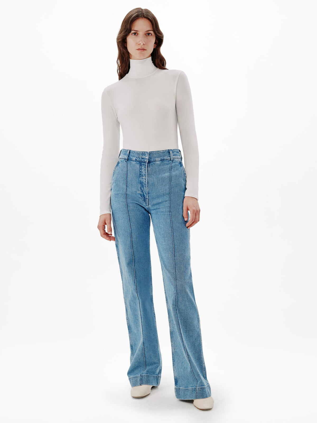 Another Tomorrow Turtleneck Bodysuit in White – Cotton Women's Knitwear