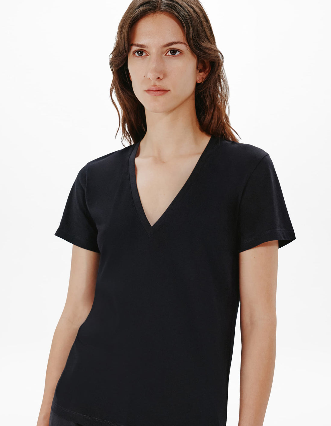 Another Tomorrow V-Neck Tee in Black – Cotton Women's Top
