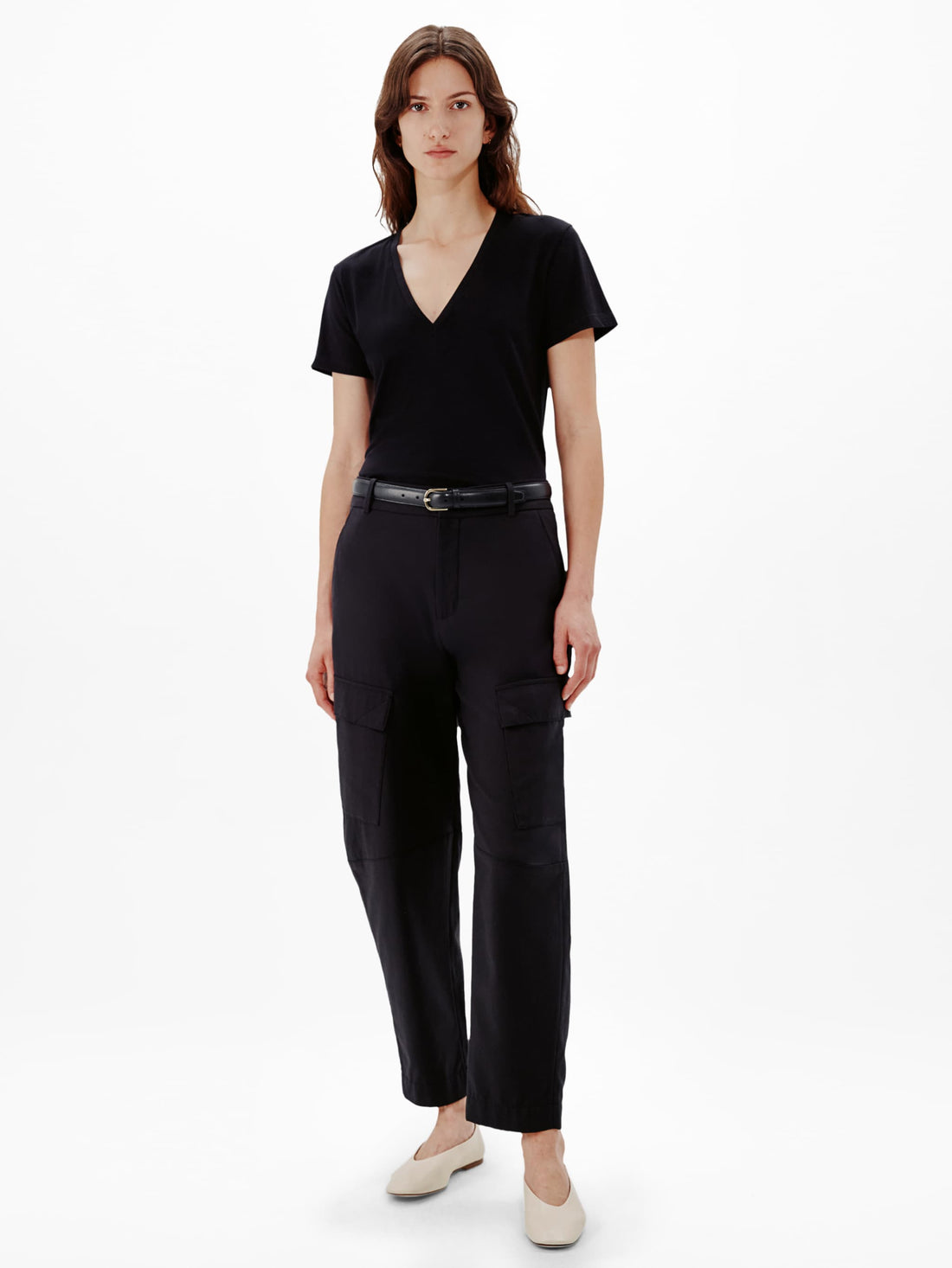 Another Tomorrow V-Neck Tee in Black – Cotton Women's Top