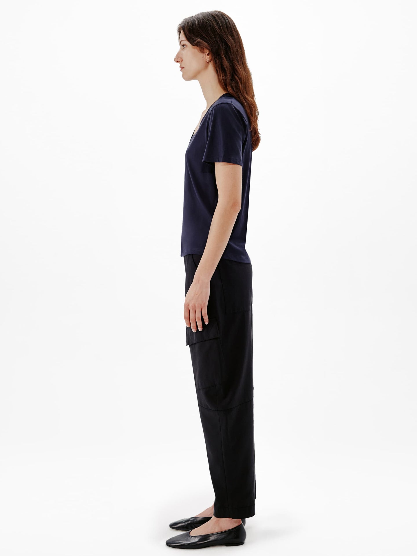 Another Tomorrow V-Neck Tee in Navy – Cotton Women's Top