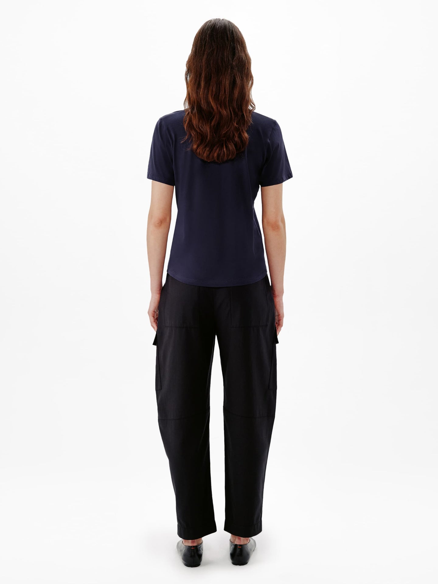 Another Tomorrow V-Neck Tee in Navy – Cotton Women's Top