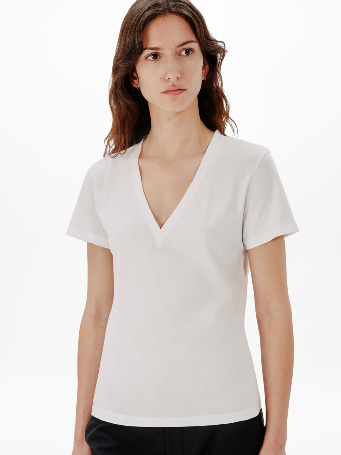 Another Tomorrow V-Neck Tee in White – Cotton Women's Top