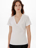 Another Tomorrow V-Neck Tee in White – Cotton Women's Top