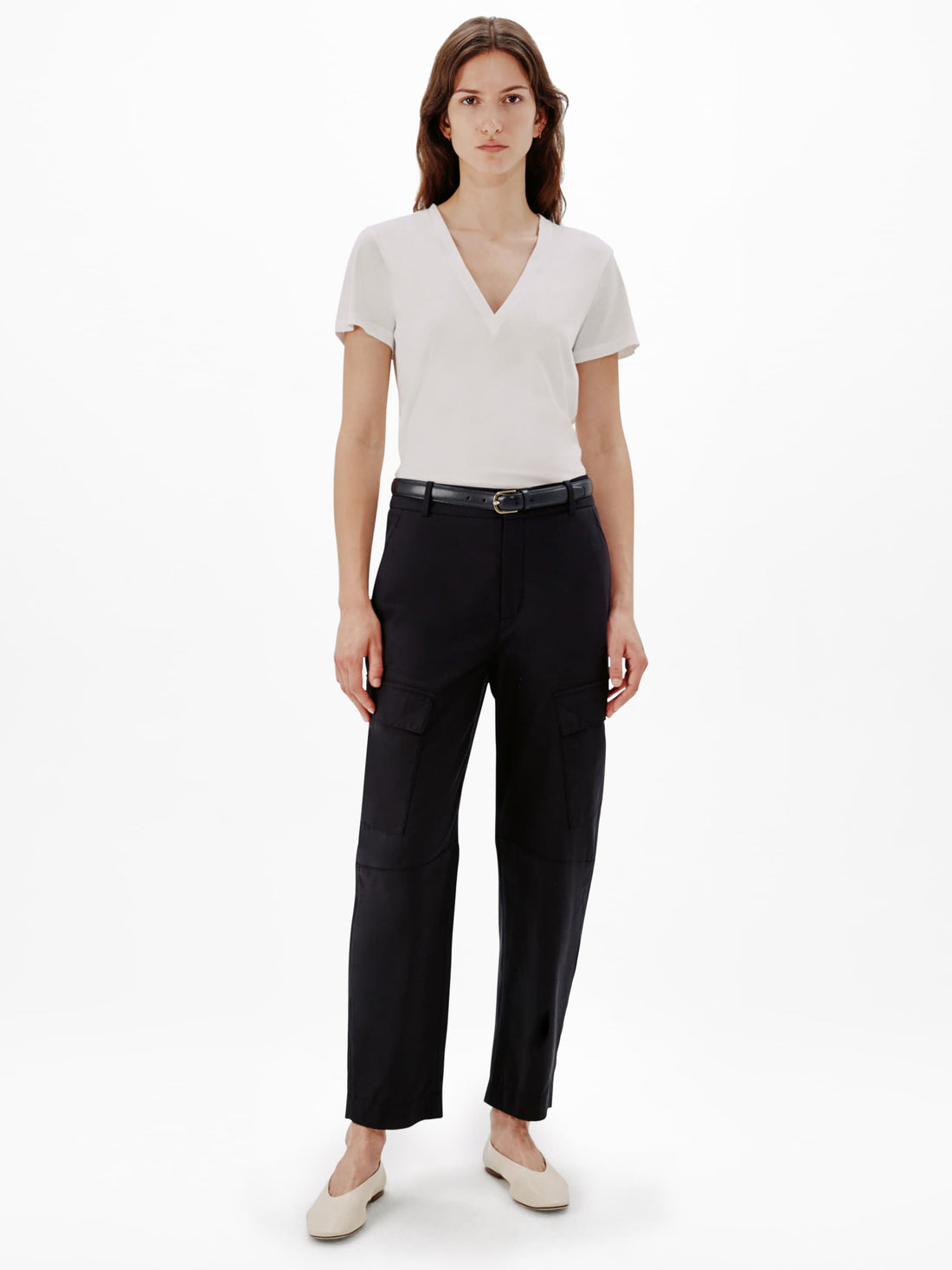 Another Tomorrow V-Neck Tee in White – Cotton Women's Top