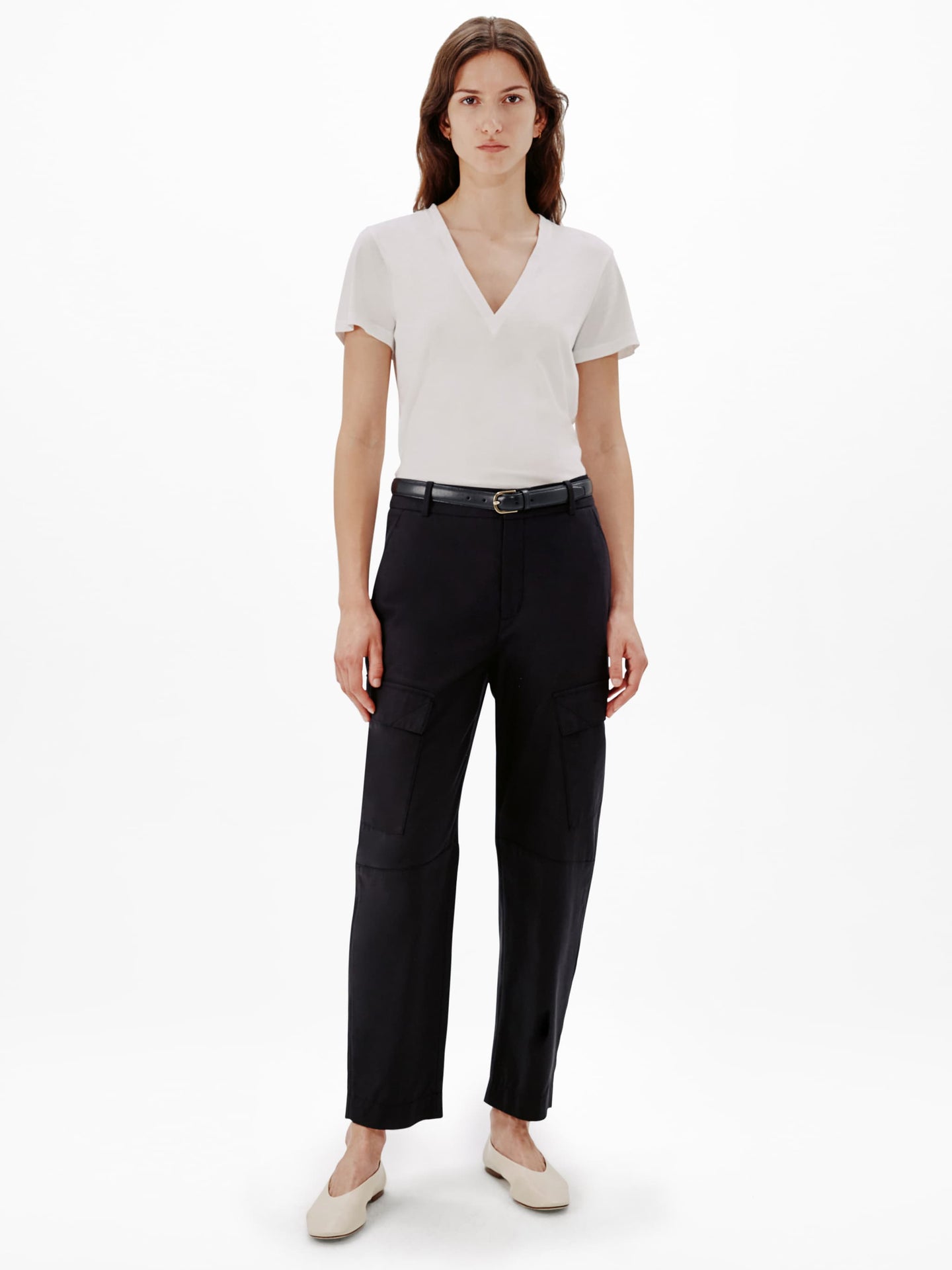 Another Tomorrow V-Neck Tee in White – Cotton Women's Top